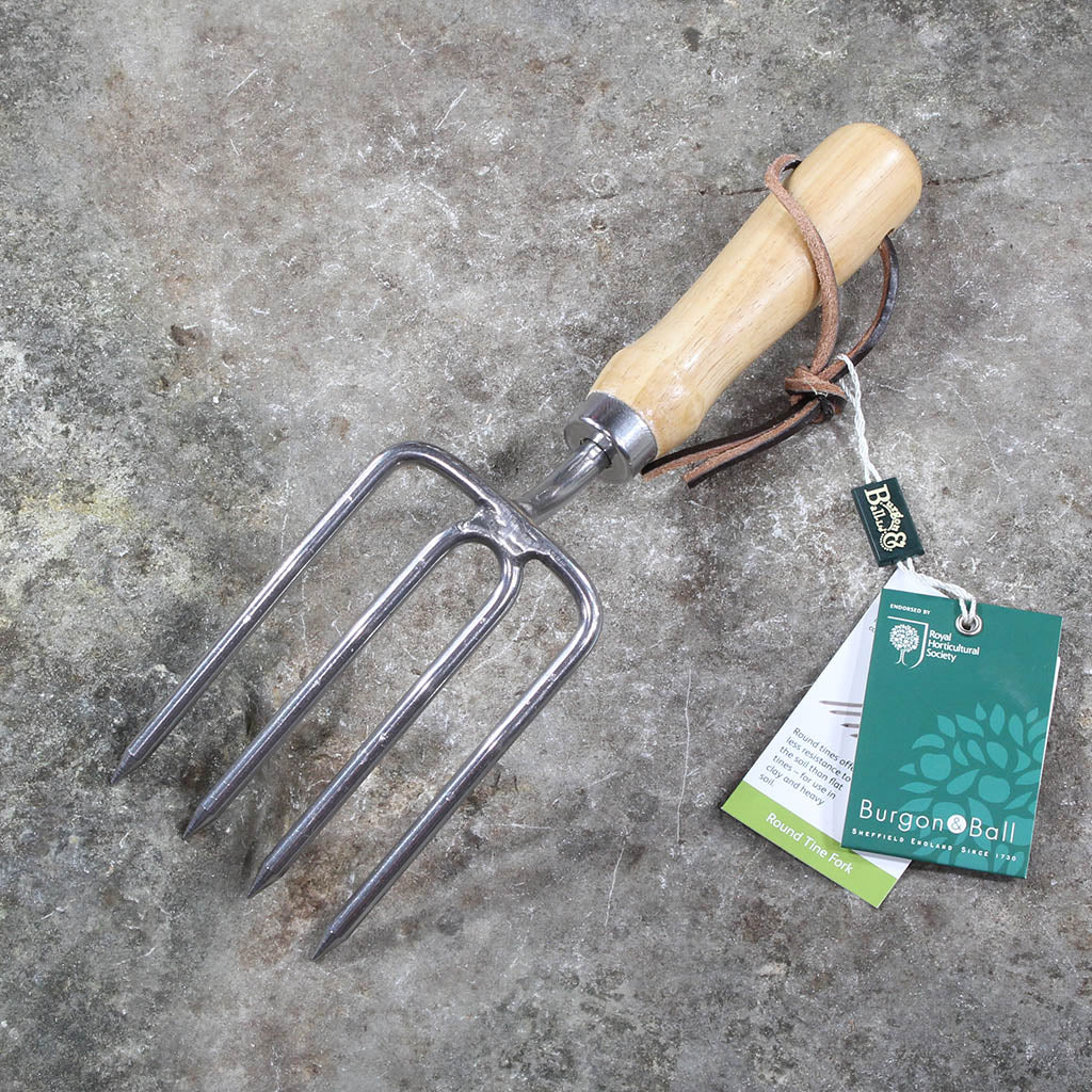 Round Tine Garden Hand Fork by Burgon and Ball - bottom view