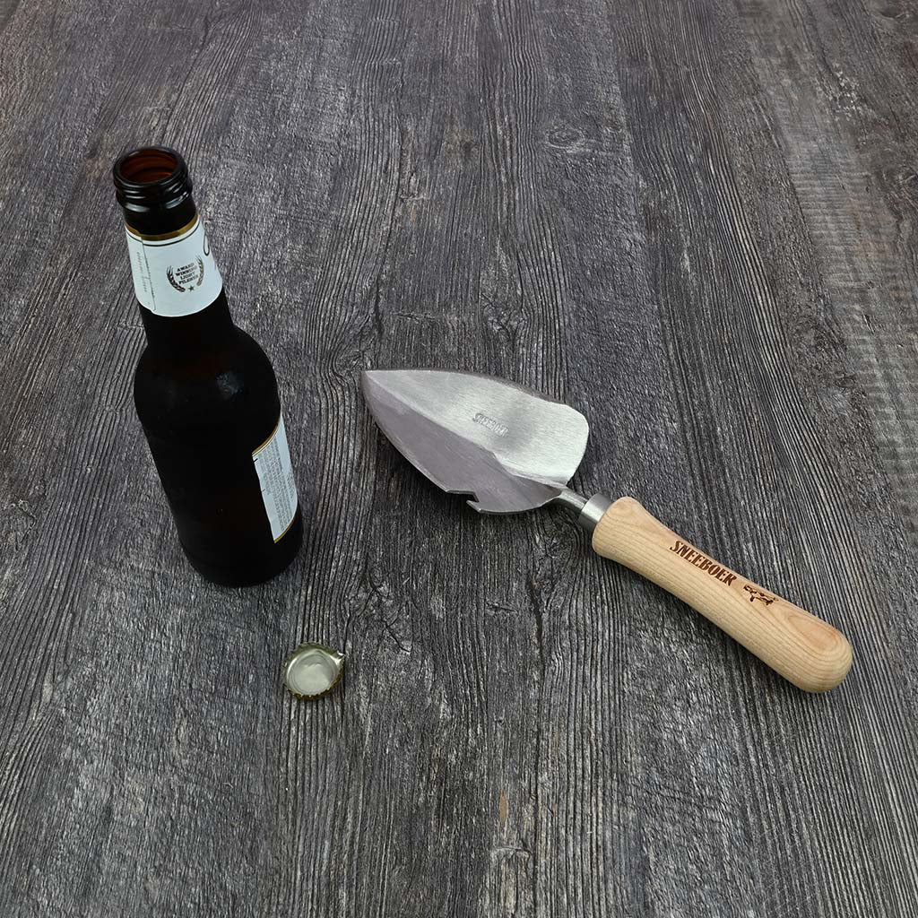 Sneeboer Garden Transplanting Trowel with Bottle Opener - trowel wit open bottle