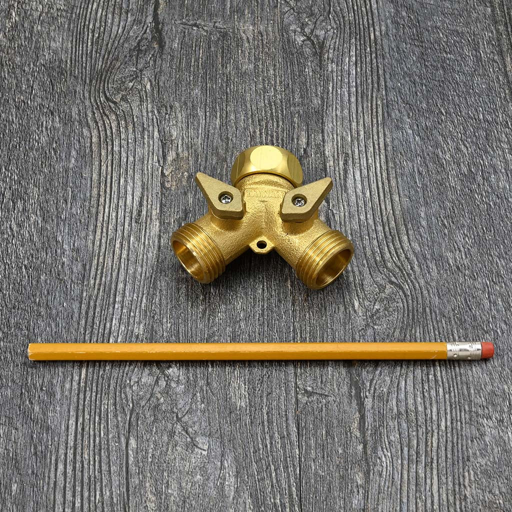 Garden Hose Twin Shut-Off Valve by Dramm size comparison