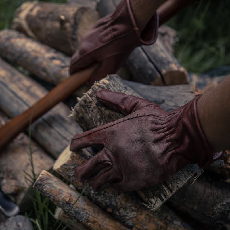 Classic Work Gloves by Barebones - Cognac gloves in use