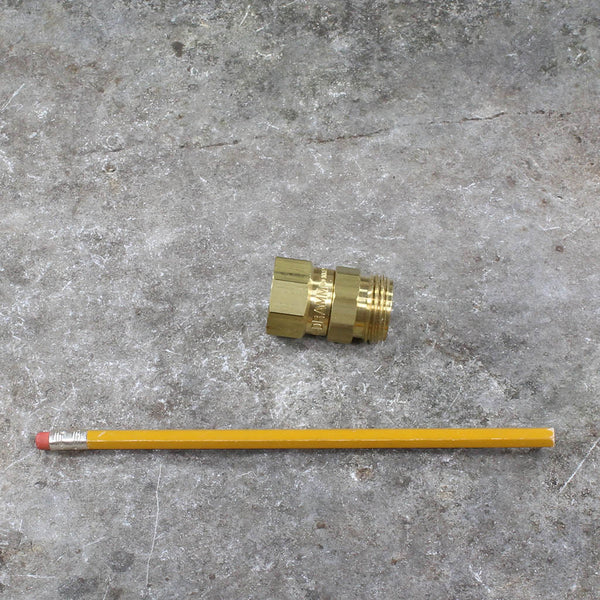 Brass Garden Hose Swivel by Dramm - size comparison